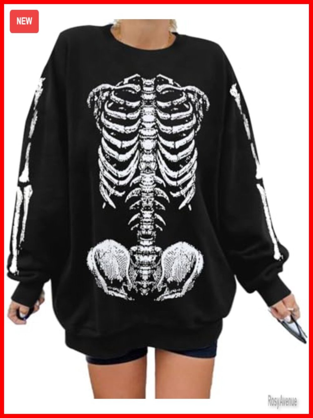 Oversized Gothic Skeleton Graphic Sweatshirt Cotton Blend Pullover Halloween